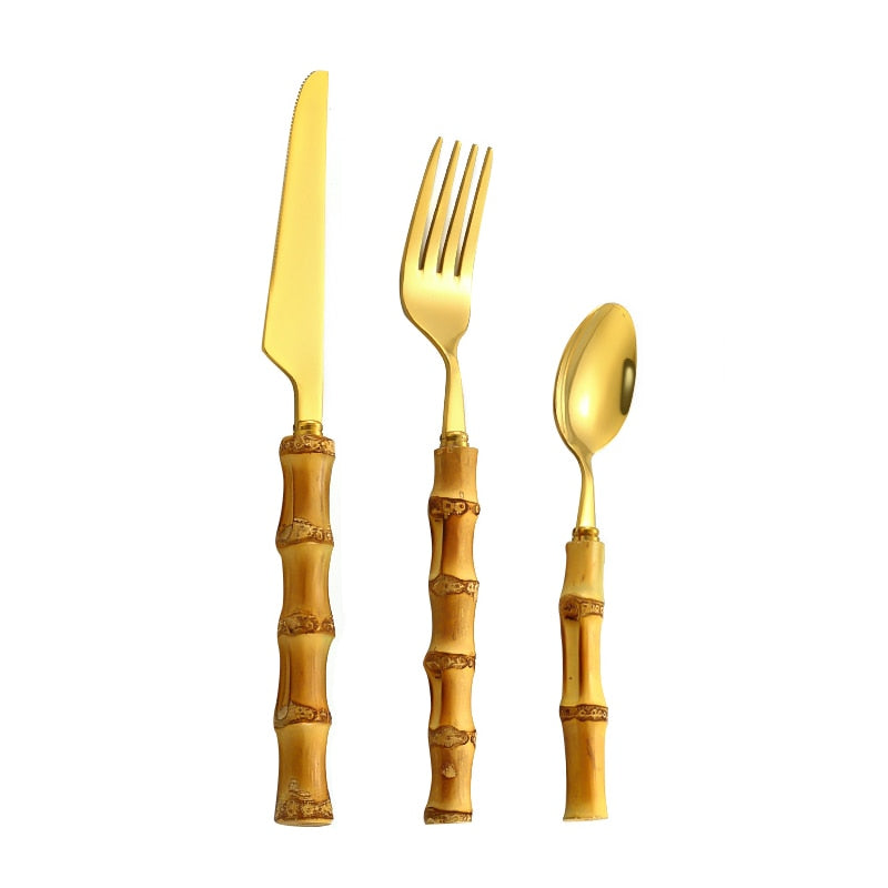 Classic Bamboo Handle Gold Flatware Set by Kevin Francis Design | Luxury Home Decor