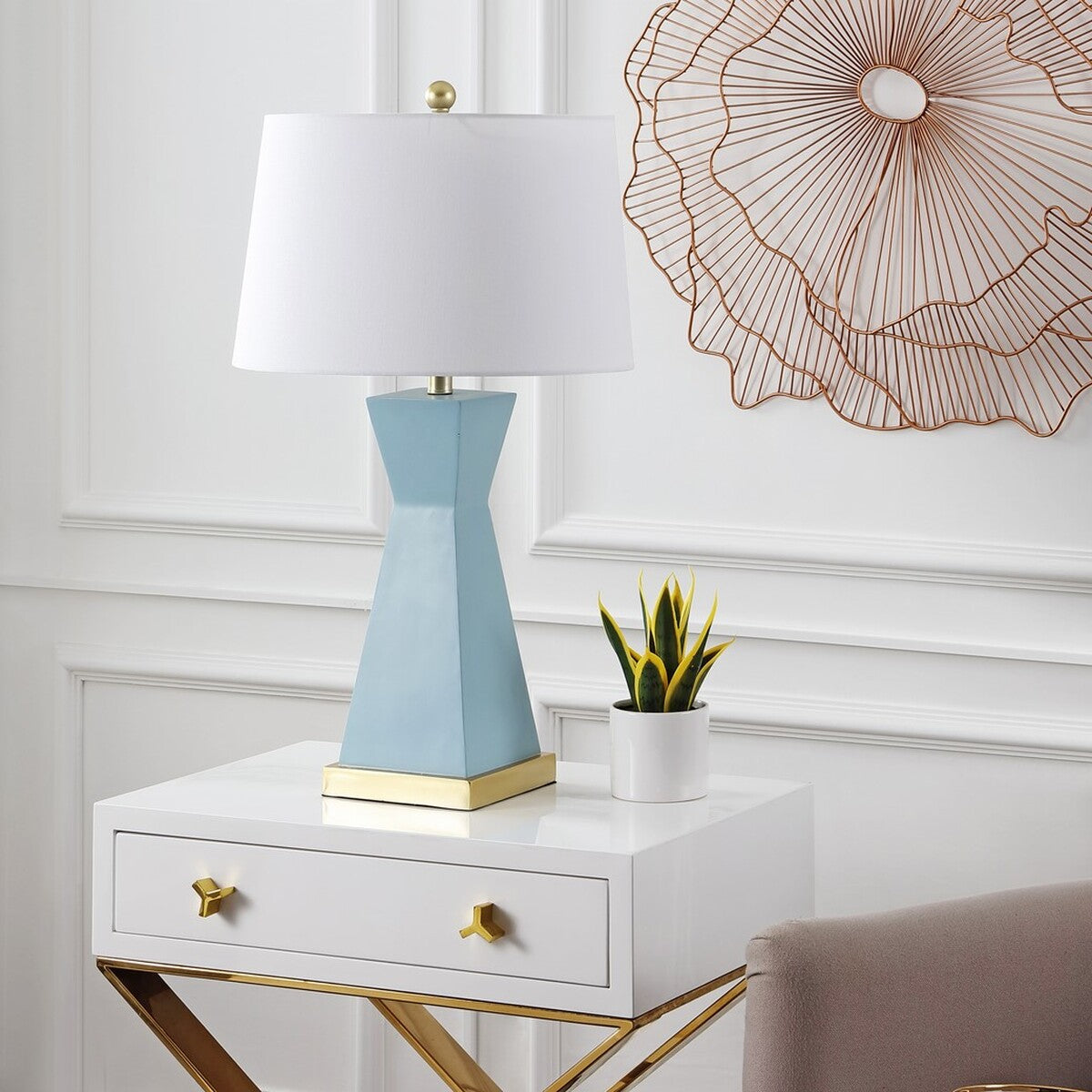 Set of Two Sky Blue Hourglass Table Lamps by Kevin Francis Design | Luxury Home Decor